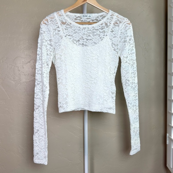 Hollister Tops - Hollister Floral Lace Long Sleeve Top with Built-In Cami Small White